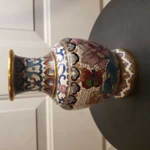 Vintage Japanese Cloisonne Enamel Butterfly Floral Vase